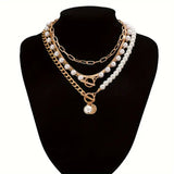 Conjunto de Collar de Cadena de Serpiente de Perlas Vintage y Oro | Oro
