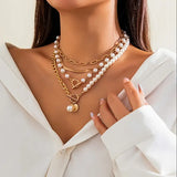 Conjunto de Collar de Cadena de Serpiente de Perlas Vintage y Oro | Oro