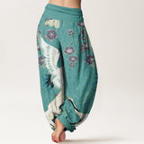 Rosavienne™ - Pantaloni a Palazzo con Gru e Fiori