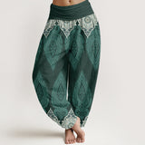 Maravelle™ - Pantaloni con Motivo di Piume e Fiori