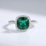 Savia™ - Anello halo con smeraldo verde a cuscino