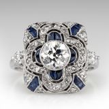 Vela™ - Anello vintage in argento con diamante e zaffiro