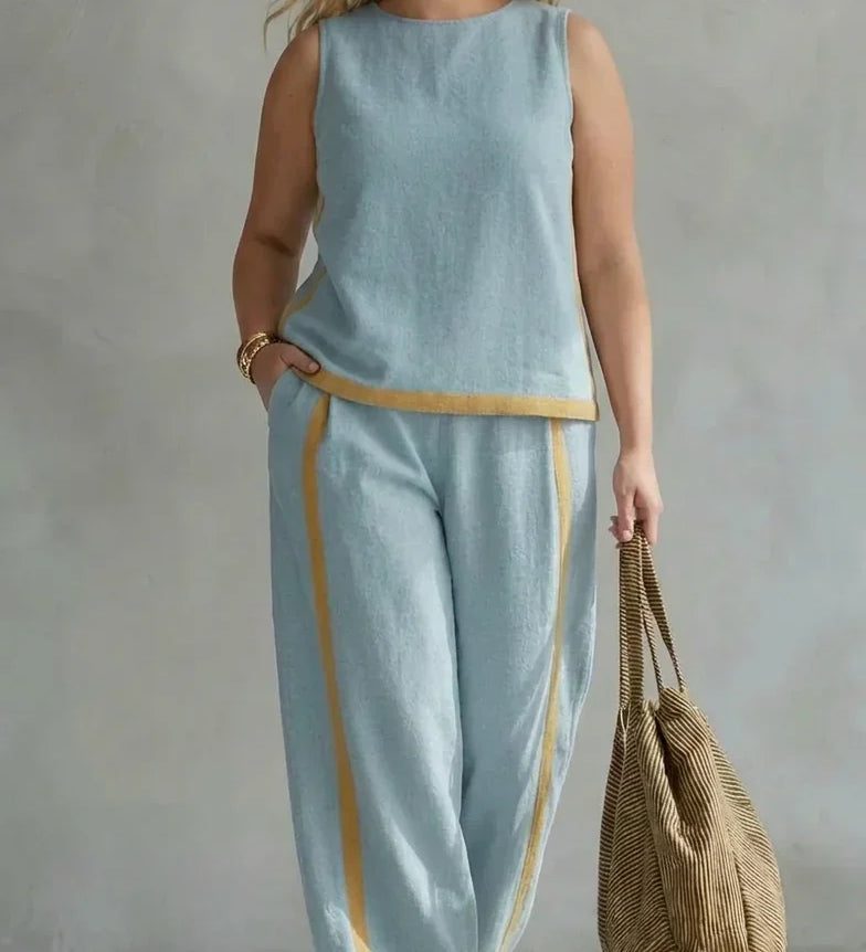 Lucentia™ - Elegante y Casual Conjunto de Chaleco y Pantalones con Detalles Bicolores