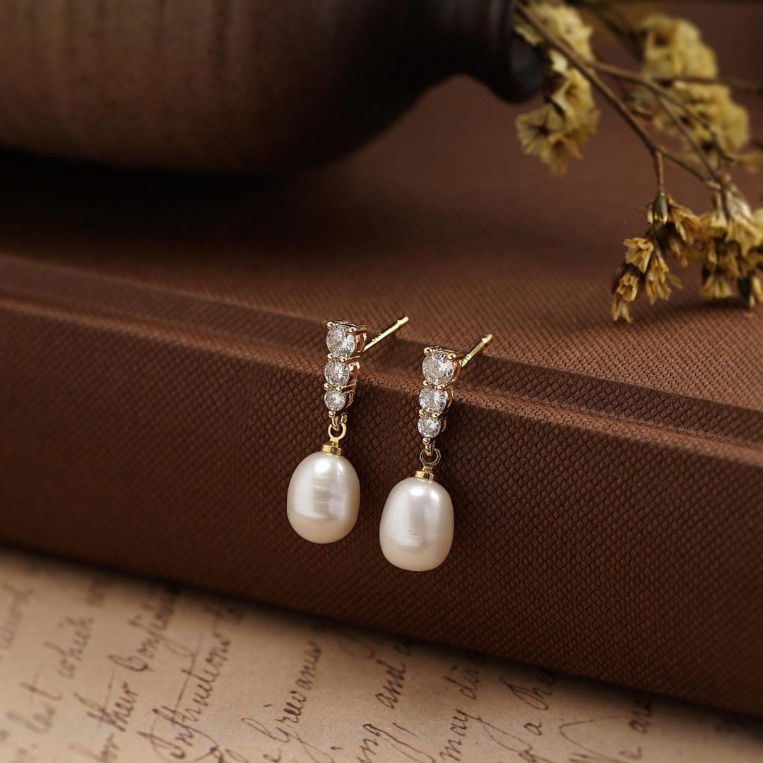 Orecchini a Pendente Perla Trio Sparkle