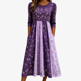 Moda Fiora™ - Vestito Midi con Pannello di Fiori di Lavanda