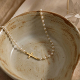 Mirabile™ - Collana a Croce Decorata con Perle d'Acqua Dolce