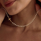 Mirabile™ - Collana a Croce Decorata con Perle d'Acqua Dolce