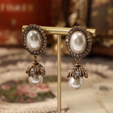 Pendientes colgantes con marco de perlas vintage