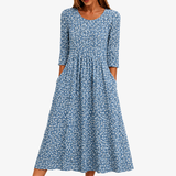 Celestina™ - Abito Midi Floreale Blu Meadow Facile da Indossare