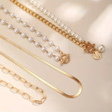 Conjunto de Collar de Cadena de Serpiente de Perlas Vintage y Oro | Oro