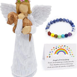 Set Regalo in Memoria del Cane con Figurina dell'Angelo dell'Amicizia e Bracciale Chakra del Ponte Arcobaleno
