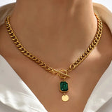 Ronia™ - Collana con pendente a catena spessa in smeraldo Oro