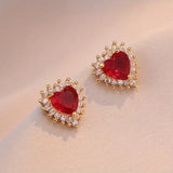 Set di Gioielli in Oro e Rubino a Forma di Cuore