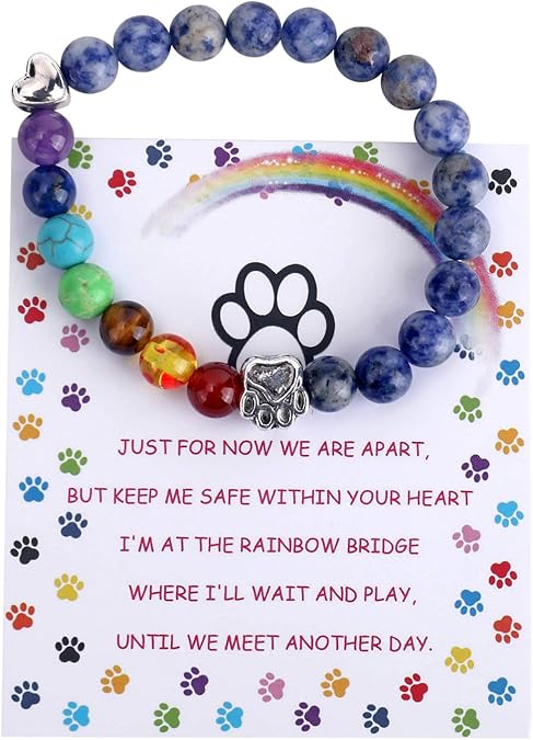 Pulsera conmemorativa del Puente del Arco Iris: regalo con 7 cuentas de chakras por la pérdida de una mascota