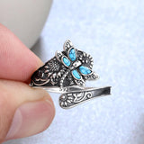 Anello a Cucchiaio in Argento Sterling con Turchese – Anello Vintage Boho con Libellula