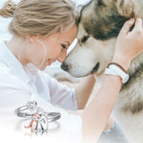 Anello Regolabile per Cani in Argento Sterling 925 – “Sempre nel Mio Cuore” con Zirconia