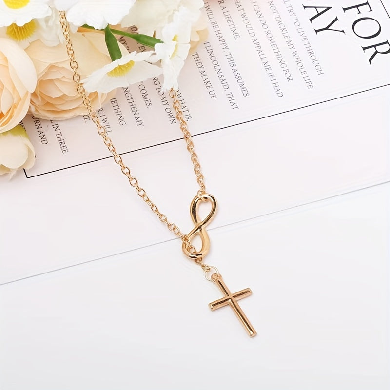Aureolux™ - Collana con Pendente a Croce Eterna in Oro Bianco