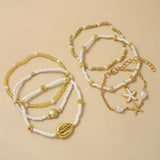 Set di 6 Bracciali in Oro e Perle