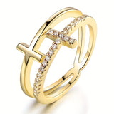 Doppio Strato: Anello in Oro Bianco con Croce in Zirconia