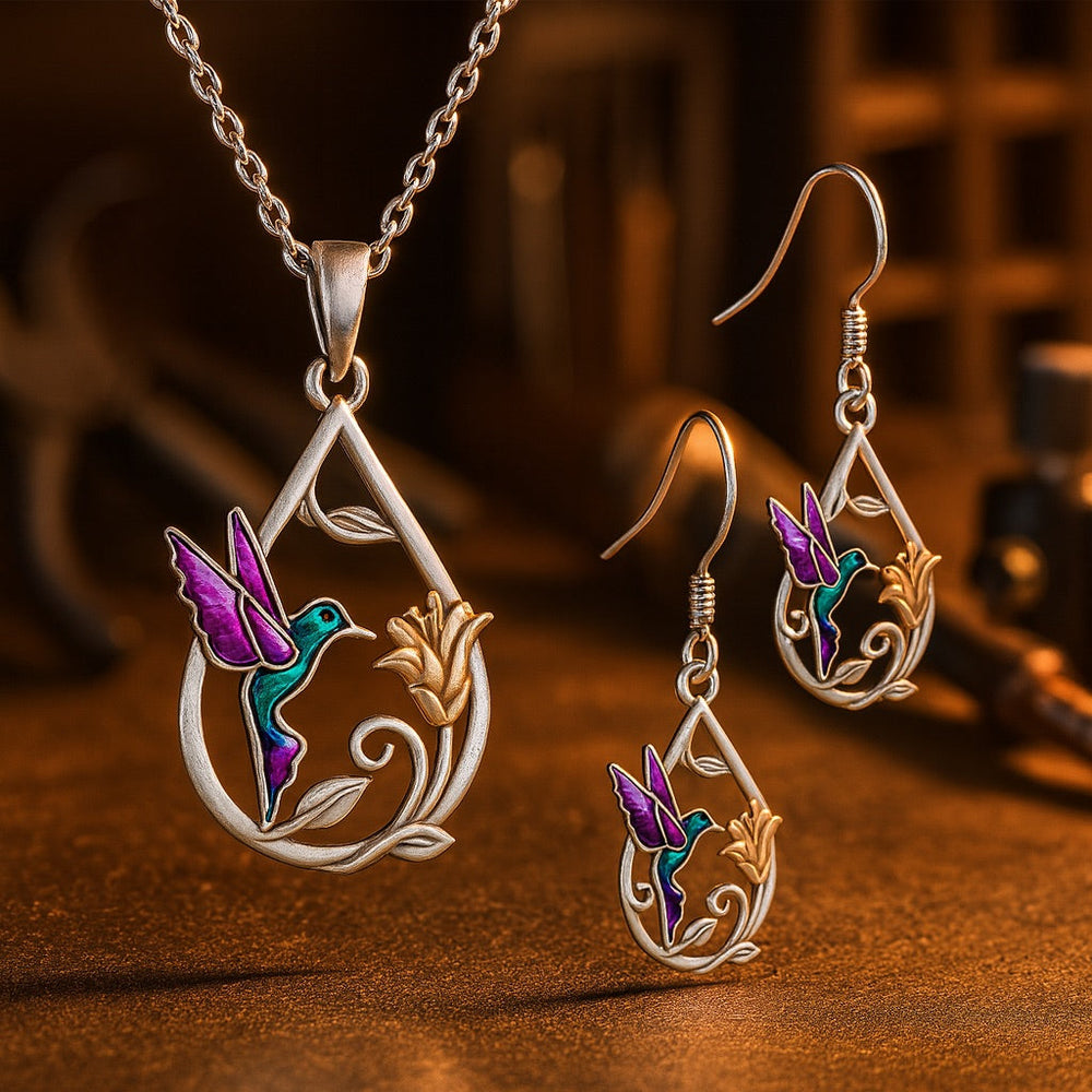 Precioso Collar Colibrí para Mujer con Pendientes Gratis