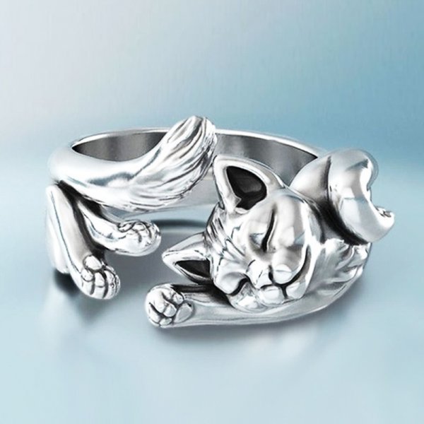 Anillo de gato plateado vintage