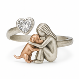 Anello per Cani in Argento Sterling 925 Fatti a Mano con Zirconia a Forma di Cuore – Misura Regolabile