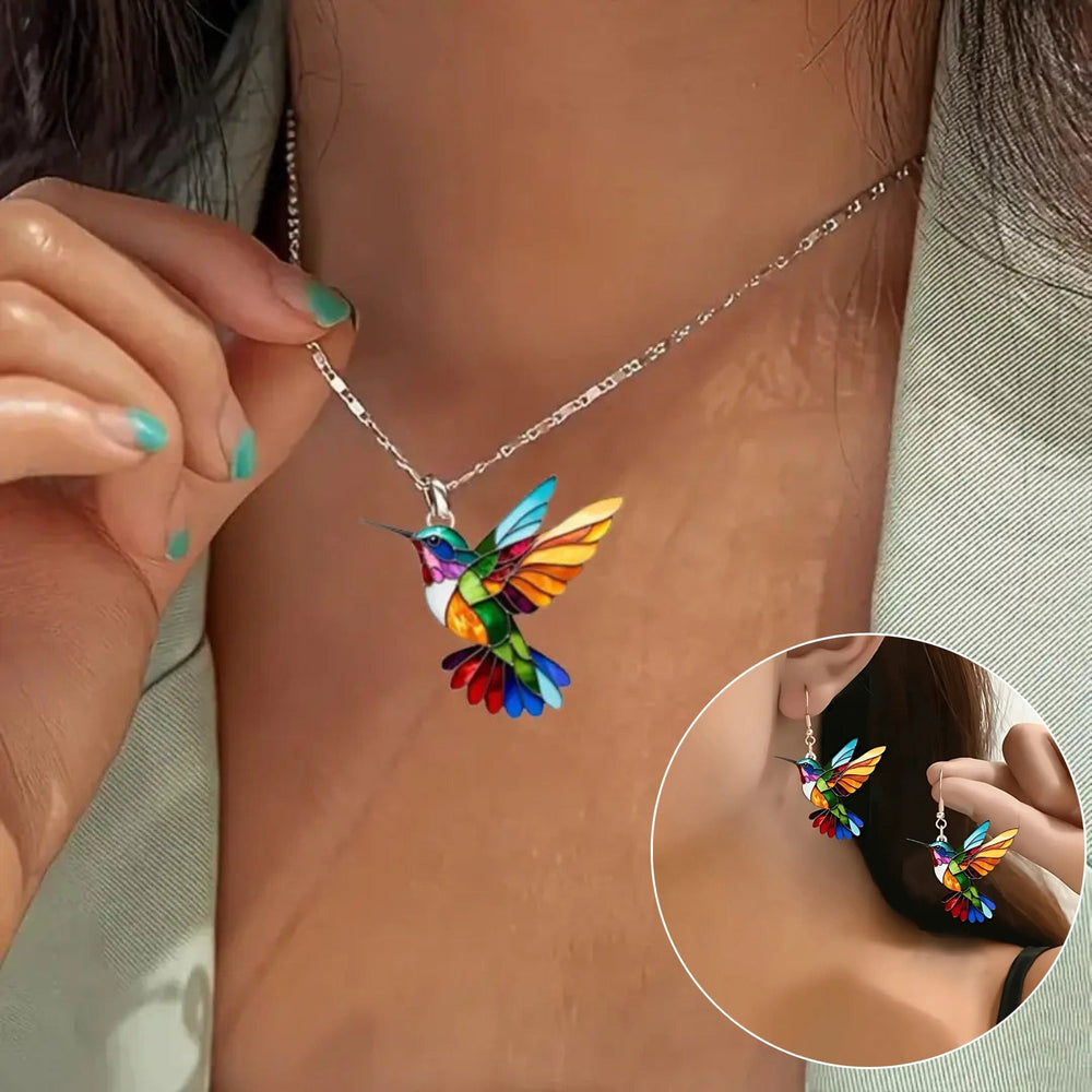 Hermoso collar de colibrí con aretes adicionales: oferta por tiempo limitado