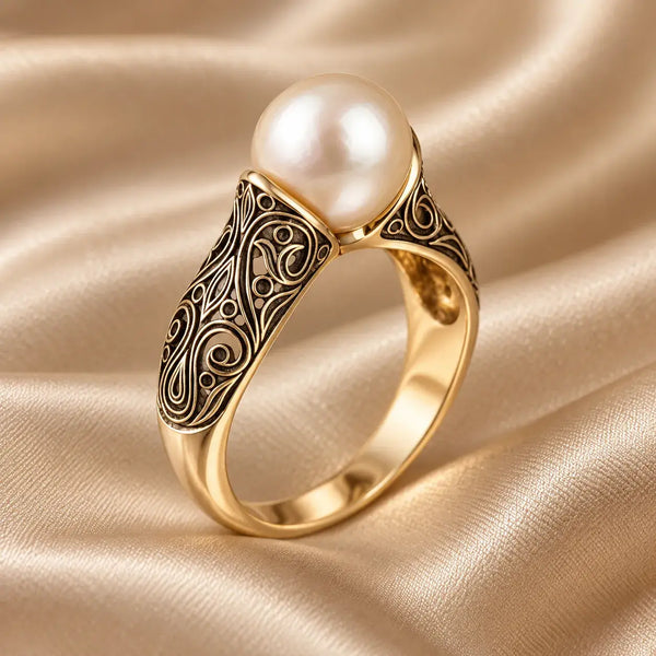 Anillo Vintage con Perla Dorada