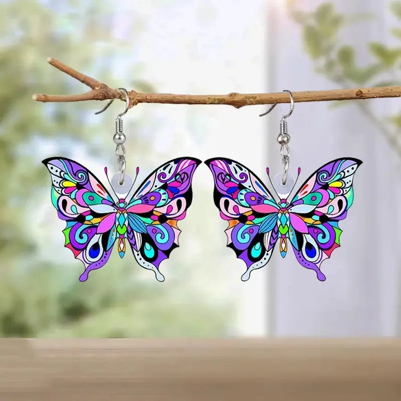 Pendientes de colores con forma de mariposa para mujer