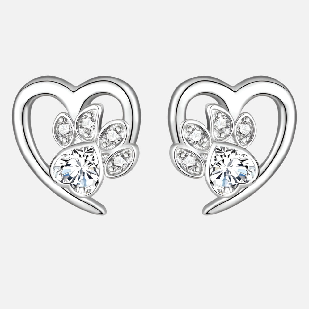 Pendientes con circonitas en forma de huella y corazón