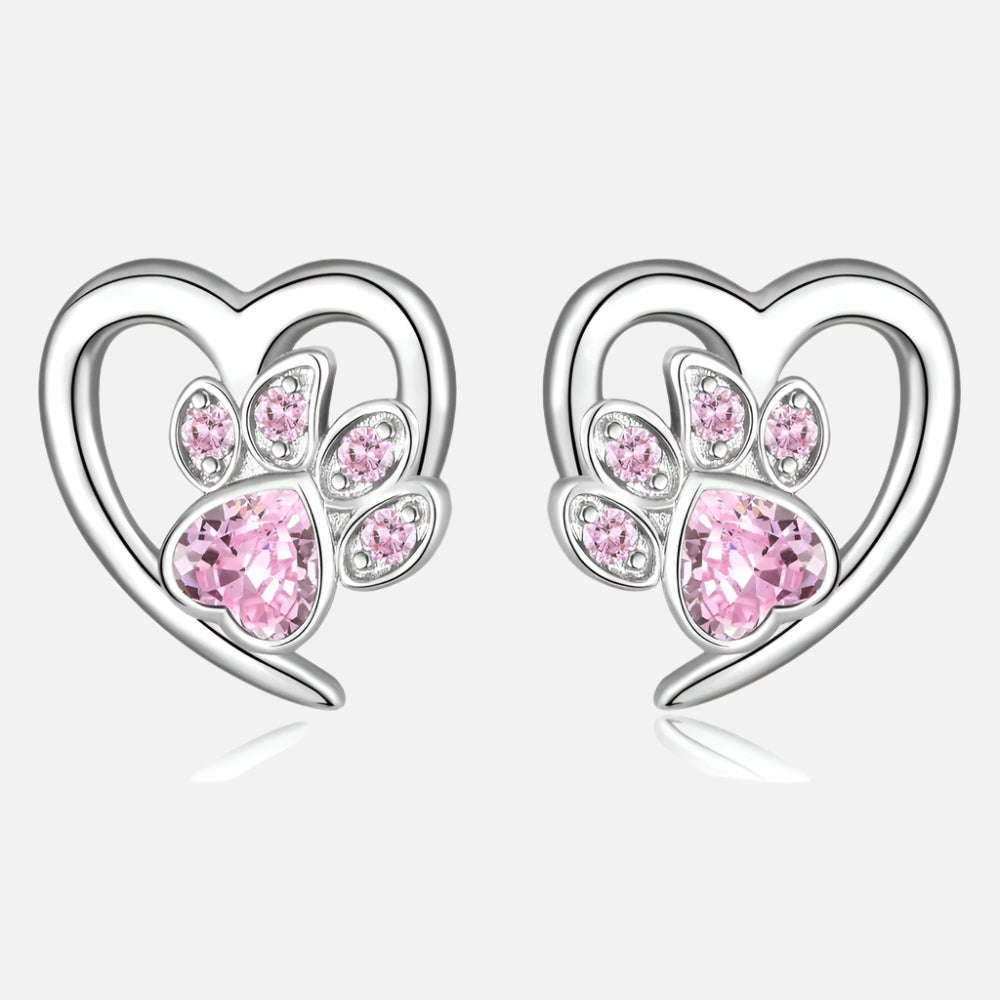 Pendientes con circonitas en forma de huella y corazón