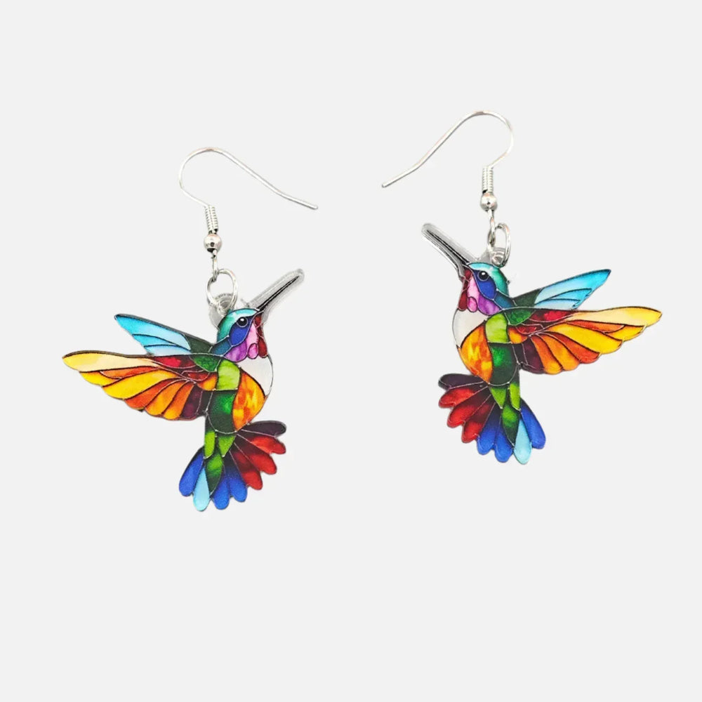Pendientes colgantes de acrílico de colibrí: diseño de pájaro vívido en 2D