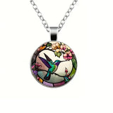 Collana con Pendente a Cupola di Vetro a Forma di Colibrì