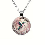 Collana con Pendente a Cupola di Vetro a Forma di Colibrì