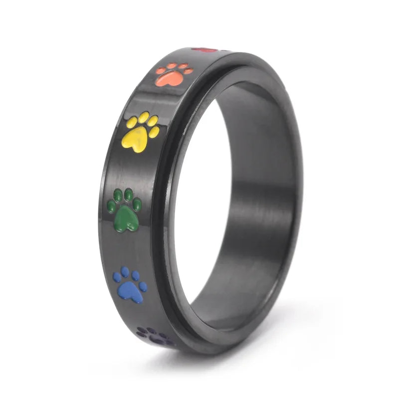 Anello Antistress Rotante – Acciaio Inossidabile con Zampe Arcobaleno
