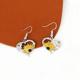 Orecchini Pendenti a Cuore Vintage Boho con Girasole e Ape