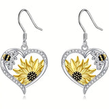 Orecchini Pendenti a Cuore Vintage Boho con Girasole e Ape