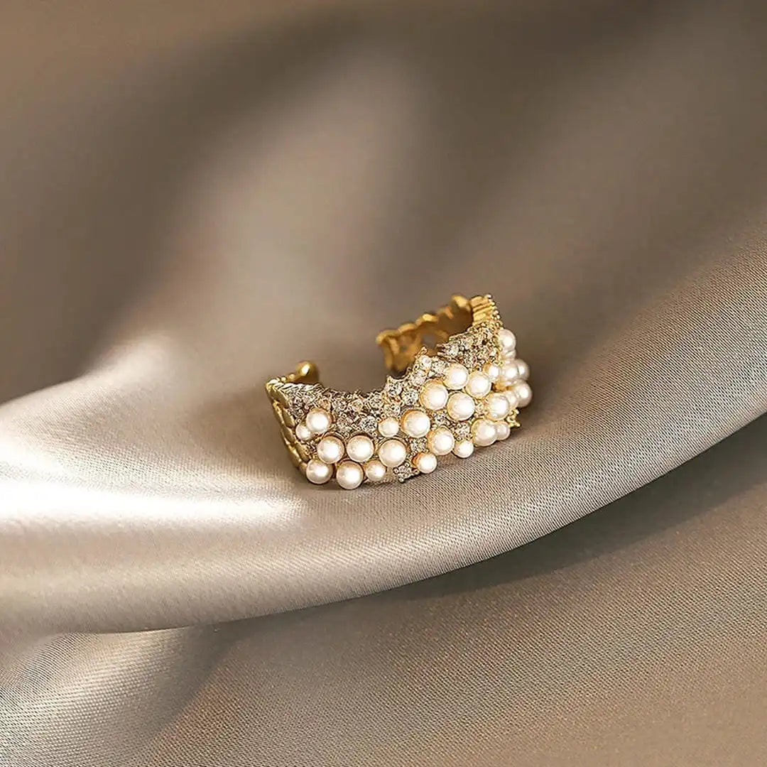Anello Vintage Regolabile con Perla e Zirconia