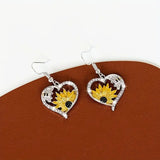 Orecchini Pendenti a Cuore Vintage Boho con Girasole e Ape