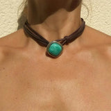 Agnese™ - Choker in Pelle con Turchese
