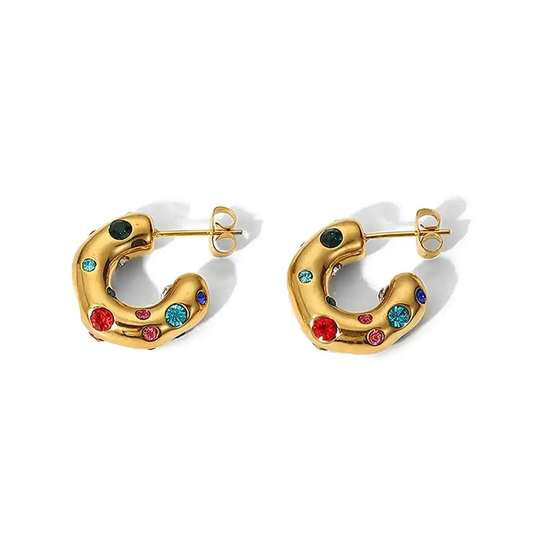Pendientes de aro de oro con circonitas brillantes