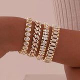 Set di Bracciali Chunky Regolabili in Cubic Zirconia Dorata
