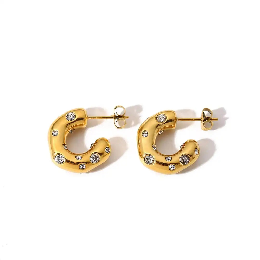Pendientes de aro de oro con circonitas brillantes