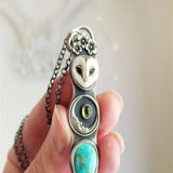 Collana a Barra con Gufo Turchese di Saggezza