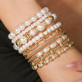 Set di 9 Braccialetti Impilabili in Perle Premium