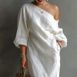 Donatella™  - Elegante Abito Maxi Monospalla in Bianco
