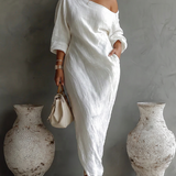 Donatella™  - Elegante Abito Maxi Monospalla in Bianco