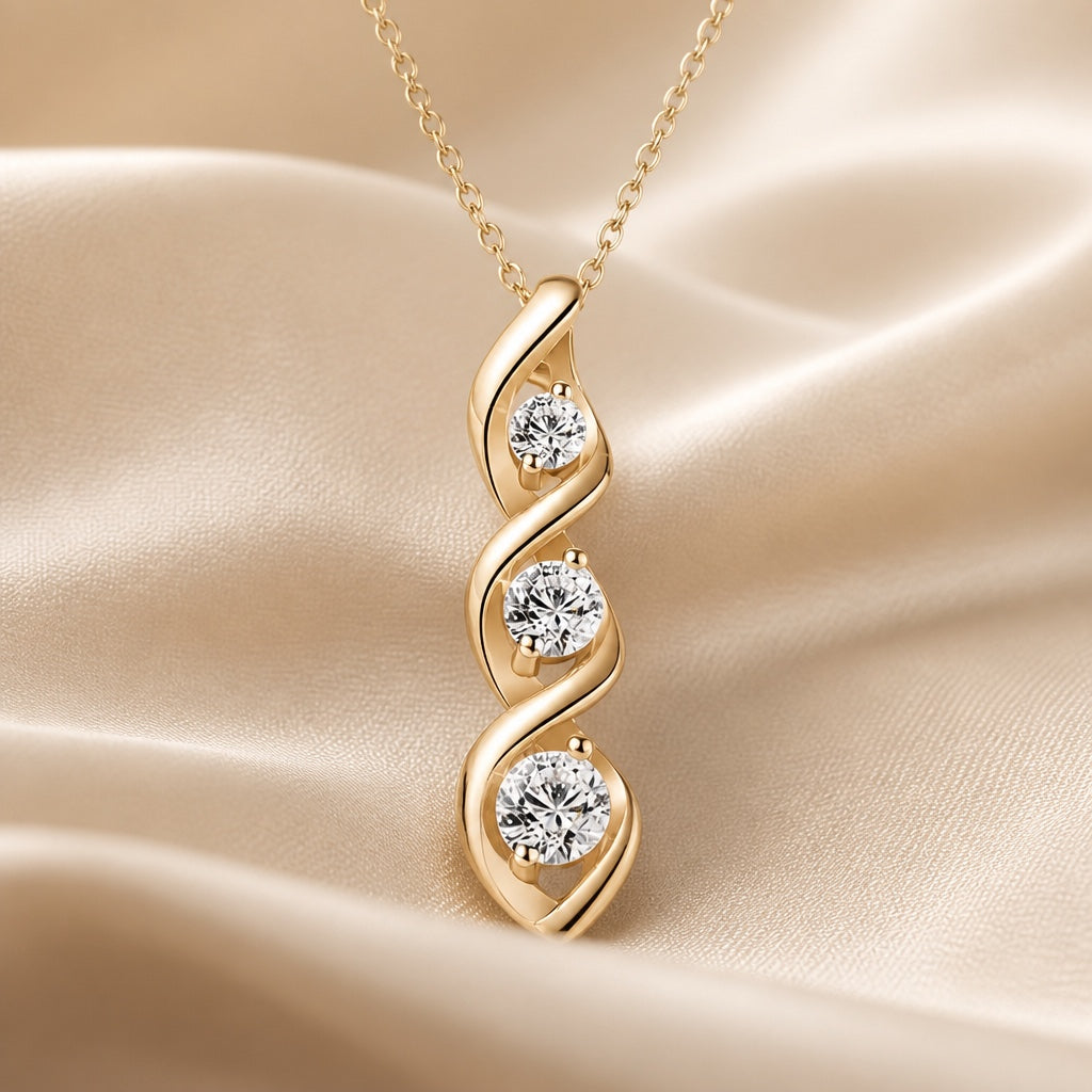 Collar de oro blanco con colgante en forma de infinito y circonitas