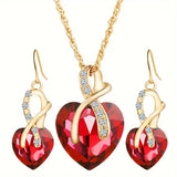 Set di Gioielli Cuore Intrecciato in Oro e Rubino