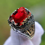 Anello Signet Ornato in Argento e Rubino